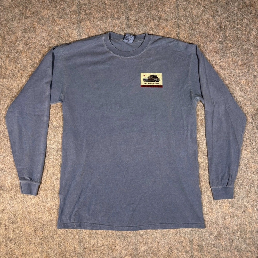 Comfort Colors Lake Tahoe California Woody T-Shirt Mens L Blue Surfwear Graphic